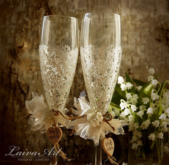 Rustic Wedding Champagne Glasses 3