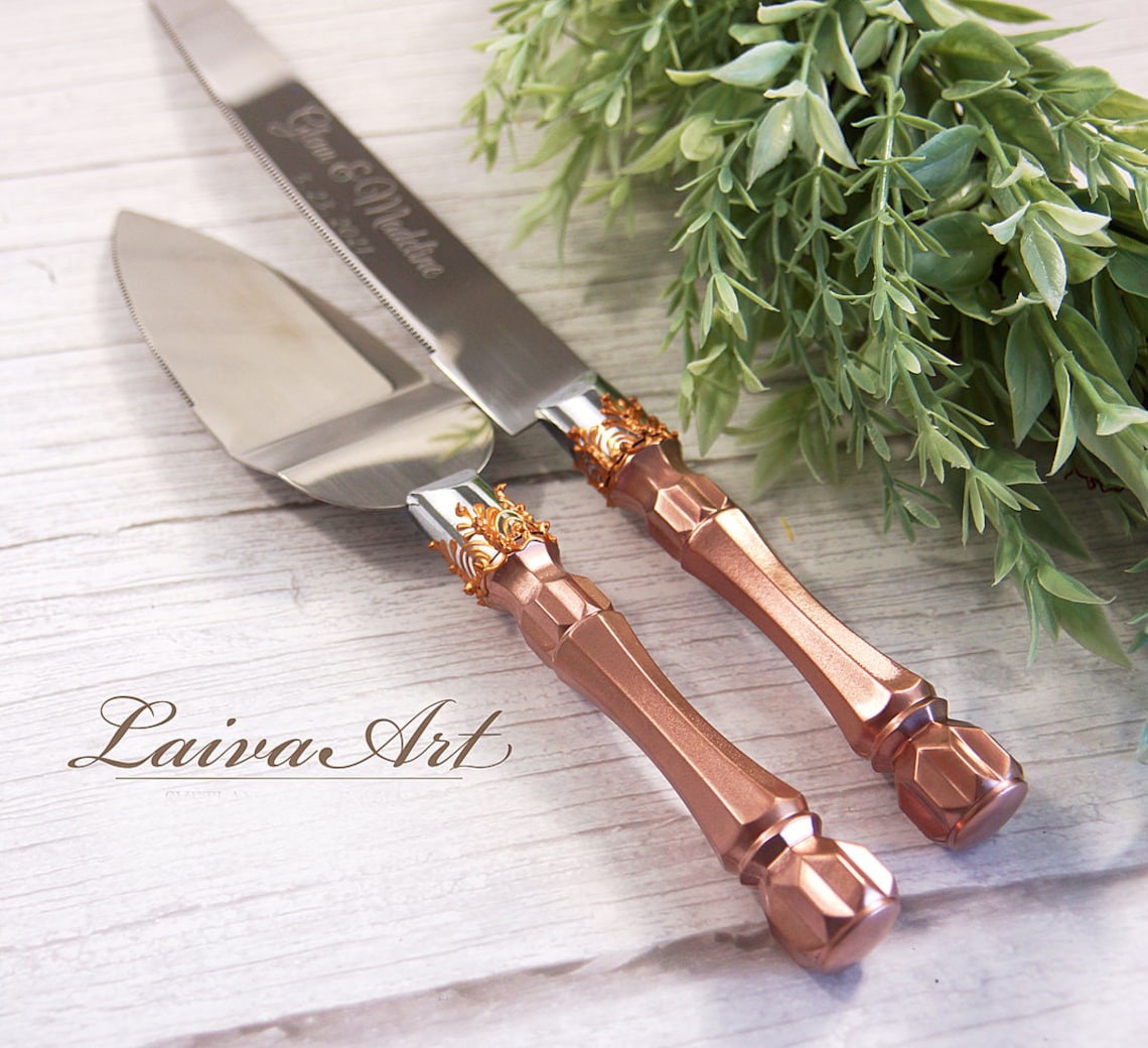 Personalized Gold Wedding Cake Server Set & Knife Cake Cutting Etsy