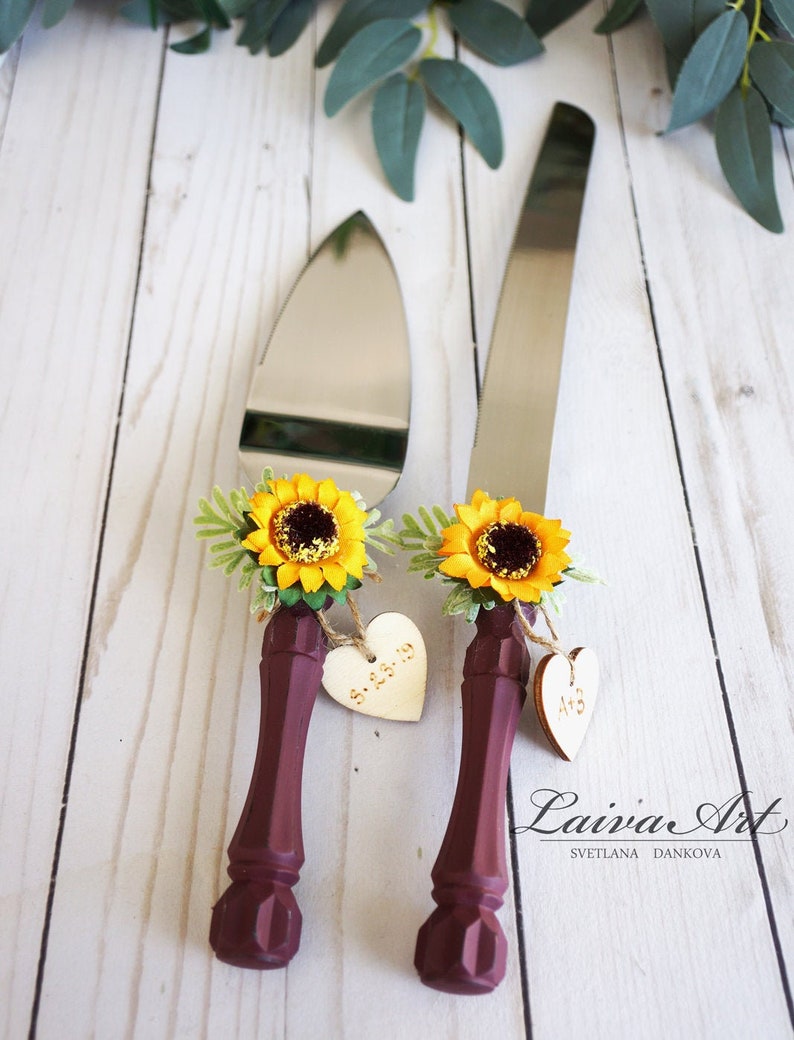 Sunflower Wedding Cake Server Set & Knife Wedding Cake Knife Etsy
