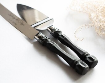 Black Wedding Cake Server Set & Knife Cake Cutting Set Wedding Cake Knife Set Wedding Cake Servers Wedding Cake Cutter