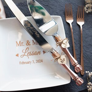 gold wedding cake cutter set