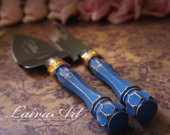 Navy Blue Wedding Cake Server Set & Knife Cake Cutting Set Silver Wedding Cake Knife Set Winter Wedding