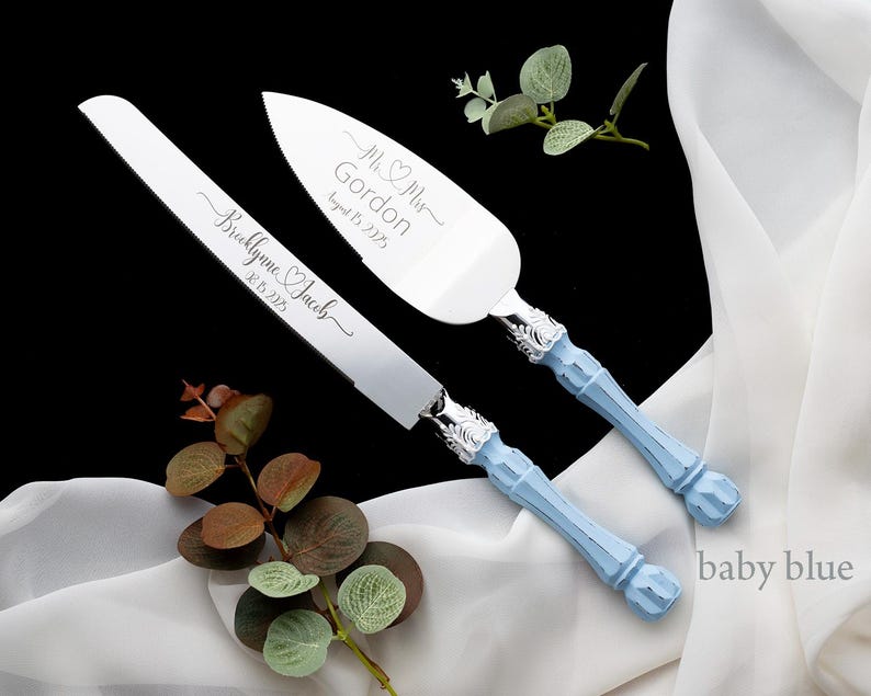 Personalized Wedding Cake Server Set: Engraved Stainless Steel Knife & Server immagine 18