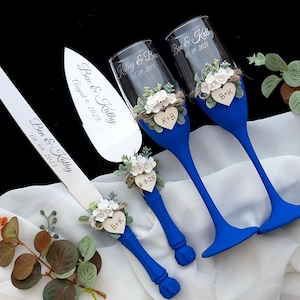 Personalized Wedding Cake Knife Set & Champagne Flutes: Boho Beach Decor
