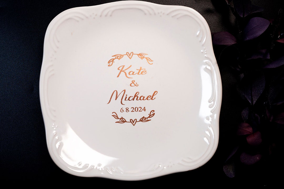 Personalized Cake Plate and Forks Set Dessert Fork Set Wedding Cake