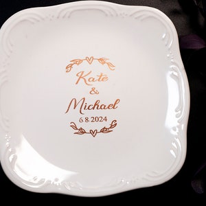 Personalized Cake Plate and Forks Set Dessert Fork Set Wedding Cake Plates and Forks Mr and Mrs Forks Engraved Plate Forks