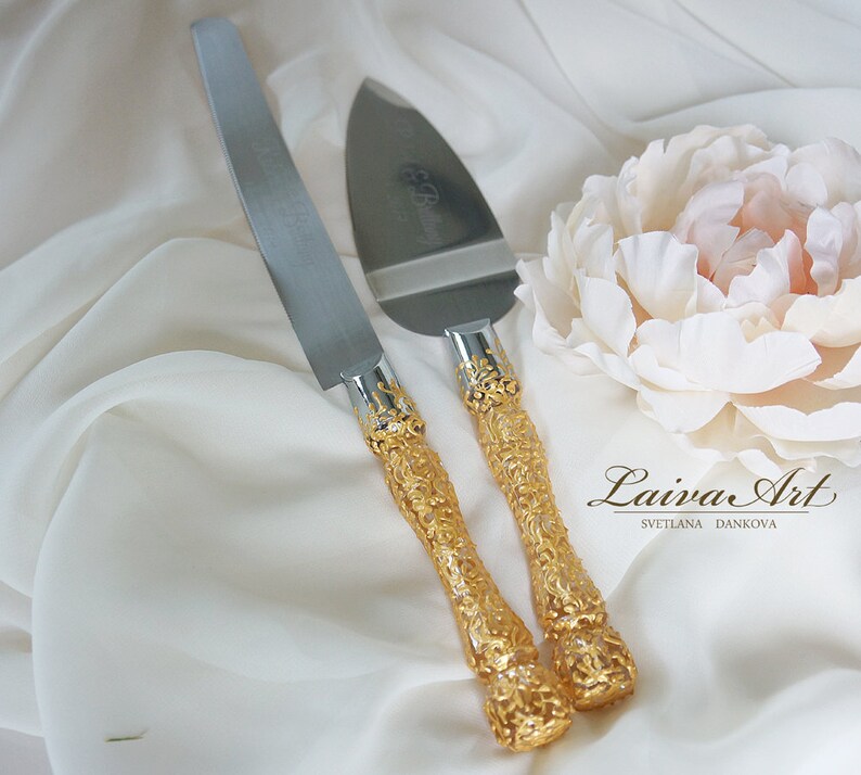 Rose Gold Wedding Cake Server Set & Knife Cake Cutting Set Etsy