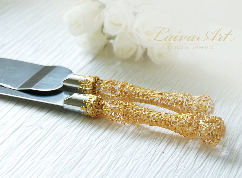 Gold Wedding Cake Server Set & Knife Gold wedding Etsy
