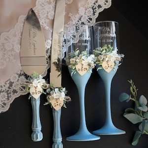 Bride and Groom Wedding Glasses Wedding Cake Server Set with Matching Champagne Wedding Glasses Set of 4 image 10