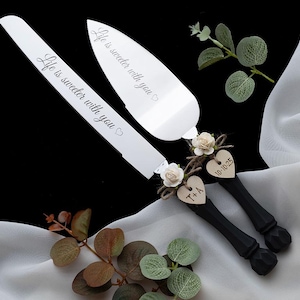 Personalized Wedding Cake Knife and Server Set: Laser-Engraved Stainless Steel