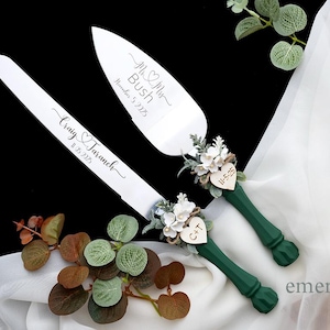 Emerald Wedding Cake Server Set: Personalized Stainless Steel Knife & Cutter
