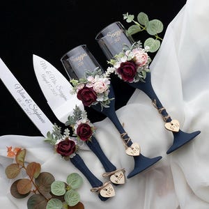 Personalized Wedding Cake Knife and Server Set: Stainless Steel, Hand Painted