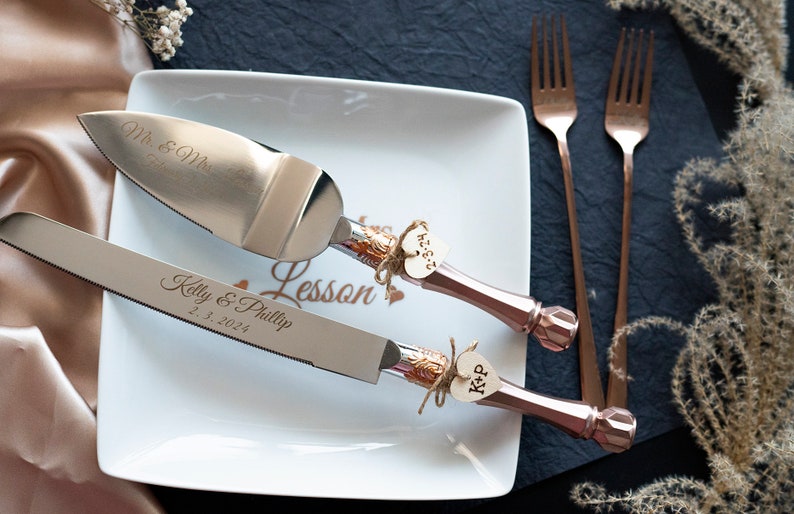 rose gold wedding cake server set