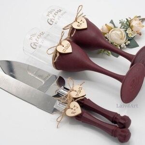 Maroon Cake Server Marsala Cutting Set Maroon Wedding Cake Knife Set Wedding Cake Servers Wedding Cake Cutter Cake Decoration image 1