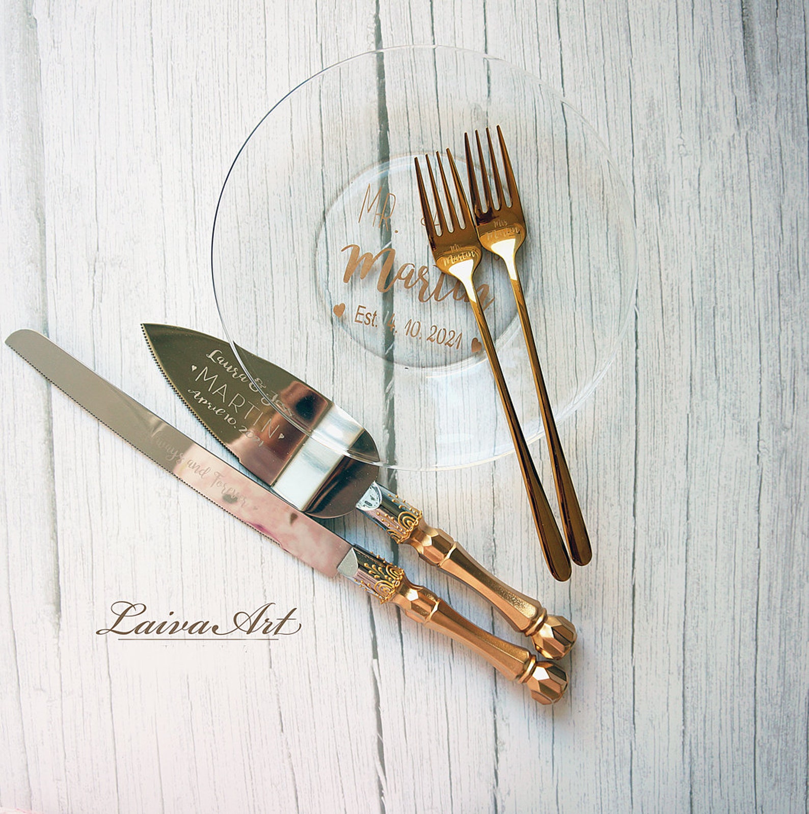 Personalized Gold Wedding Cake Server Set & Knife Cake Cutting Etsy