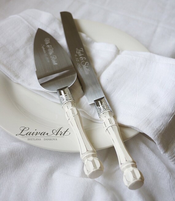 White Wedding Cake Server Set Knife Cake Cutting Set Etsy