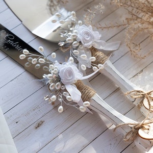 Rustic Wedding Cake Server Set: Decorated Knife & Server