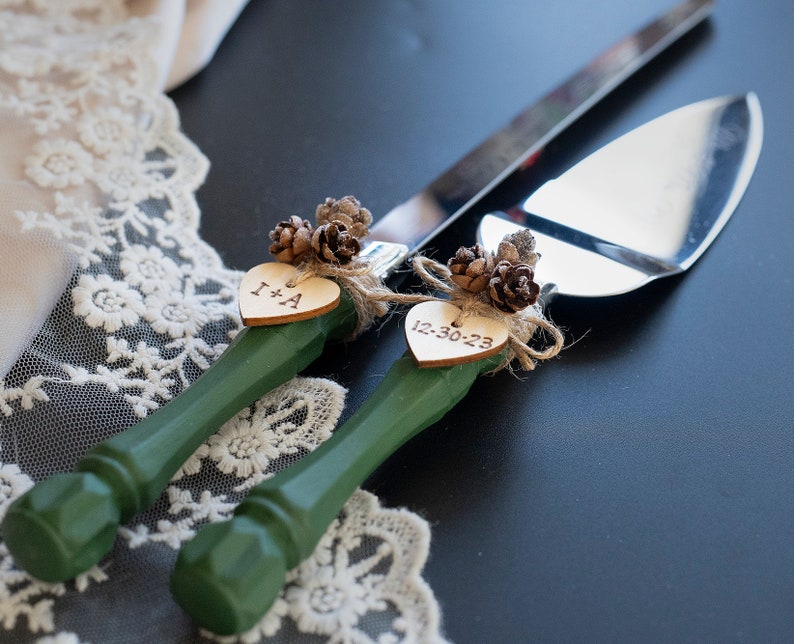 Rustic Wedding Cake Server Set & Knife Cake Cutting Set Wedding Cake Knife Set Wedding Cake Servers Wedding Cake Cutter Cake Decoration image 1