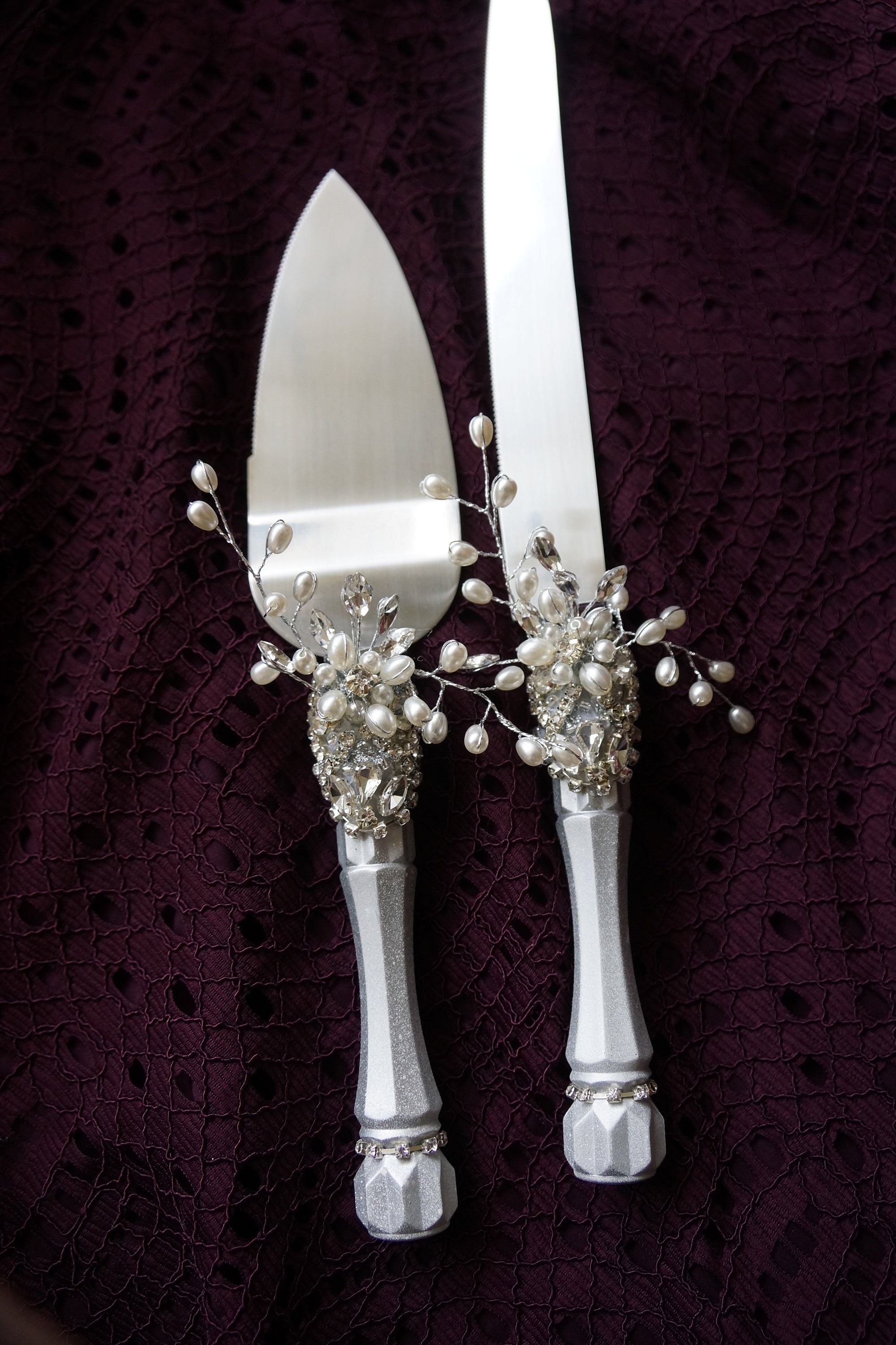 Silver Wedding Cake Server Set & Knife Cake Cutting Set Etsy