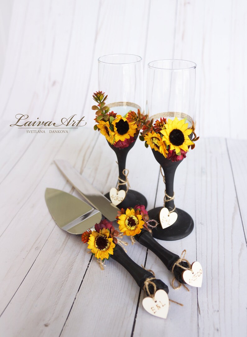Sunflower Wedding Cake Server Set Knife Fall Wedding Cake Etsy