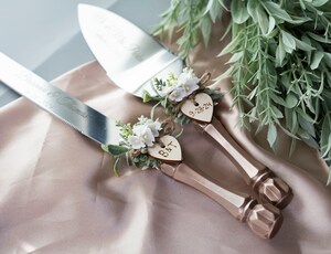 Ensemble Couteau Et Spatule à Gâteau De Mariage Personnalisé - 4 Pièces En Acier Inoxydable - Gravure Possible - Argent Ou Or