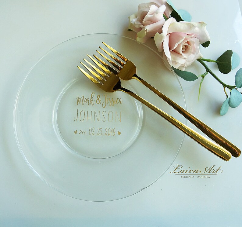 Personalized Cake Plate and Forks Set Dessert Fork Set Wedding Etsy