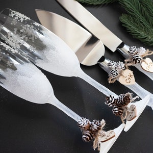 Rustic Winter Wedding Champagne Flutes: Hand-Painted Snowflake Glasses