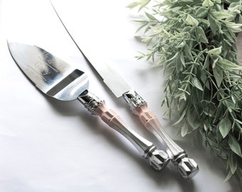 Silver and Blush Wedding Cake Server & Knife Cake Cutting Set Wedding Cake Knife Set Wedding Cake Servers Wedding Cake Cutter