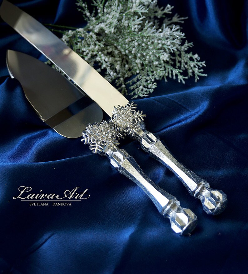 Snowflakes Wedding Cake Server Set & Knife Cake Cutting