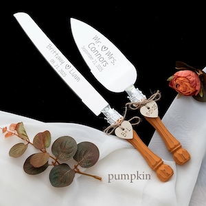Pumpkin Wedding Cake Server Set: Engraved Stainless Steel, Fall Decor