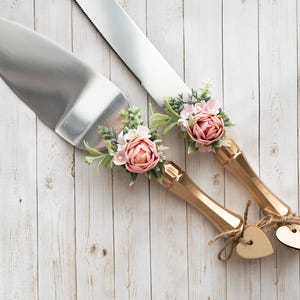 Floral Wedding Cake Server Set: Personalized Cake Cutting Knife