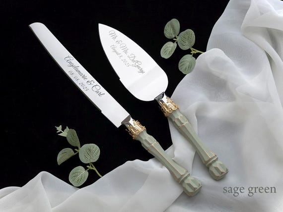 Personalized Wedding Cake Server Set: Stainless Steel Knife & Cutter