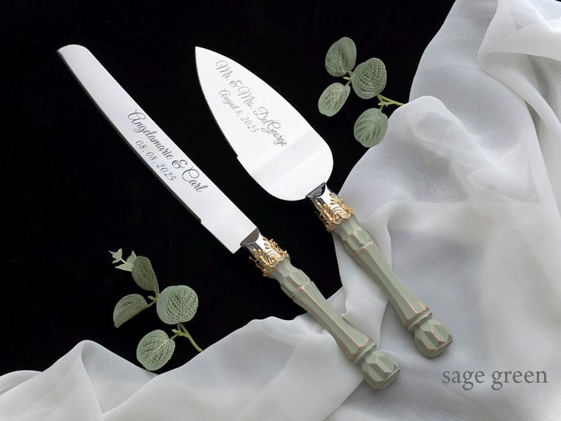 Personalized Wedding Cake Server Set: Stainless Steel Knife & Cutter image 1