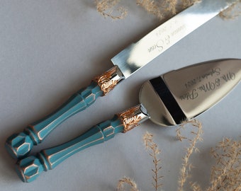 Teal Wedding Cake Server Set  & Knife Cake Cutting Set Wedding Cake Knife Set Wedding Cake Servers Wedding Cake Cutter Cake Decoration