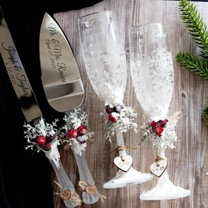Winter Wedding Glasses Cake Server Set & Knife Cake Cutting Set Wedding Cake Knife Set Wedding Cake Servers Wedding Cake Cutter