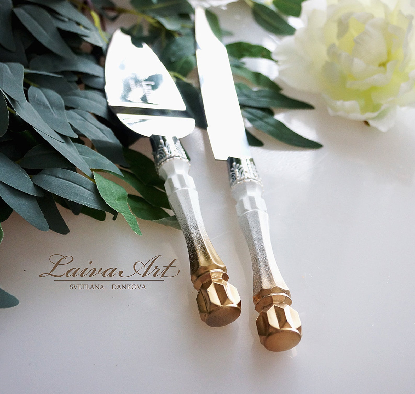 Personalized Gold Wedding Cake Server Set & Knife Cake Cutting Etsy