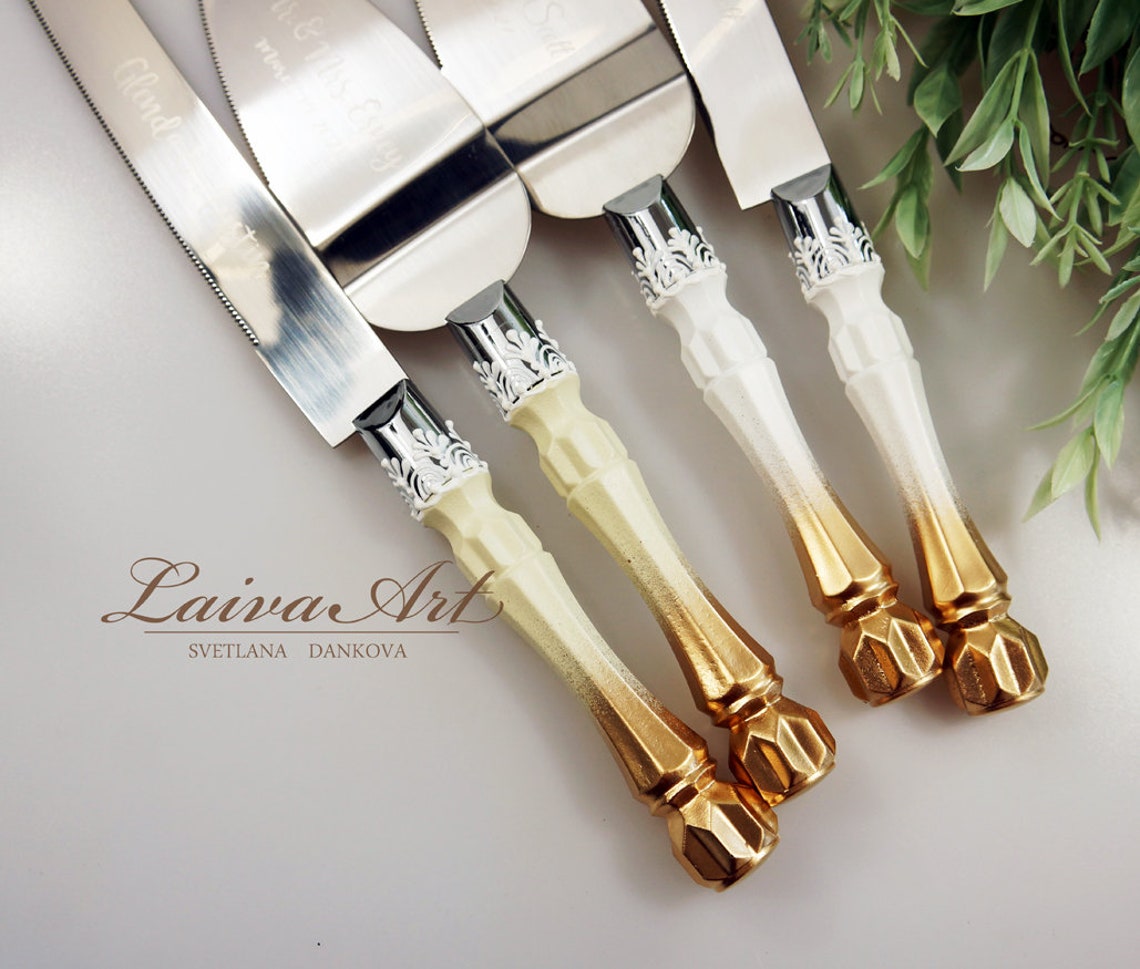 Personalized Gold Wedding Cake Server Set & Knife Cake Cutting Etsy