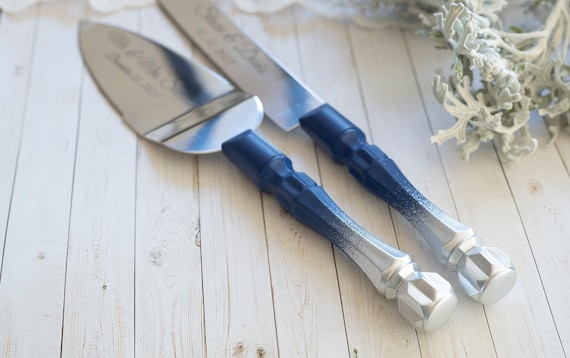 Navy Cake Serving Set, Blue Cake Server, Navy Blue Wedding Knife, Knife and  Server, Wedding Cake Server 