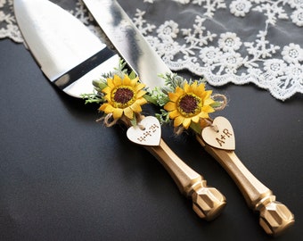 Sunflower Wedding Cake Server Set & Knife Wedding Cake Knife Rustic Outdoor Cottage Shabby Chic Wedding