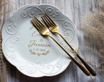 Plato de boda personalizado con tenedores Decoración de recepción de boda personalizada Horquillas personalizadas