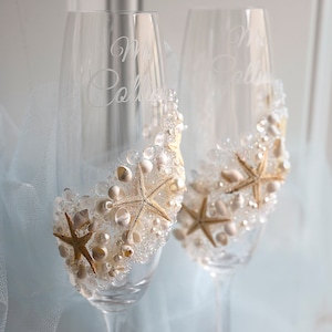 Beach wedding flutes