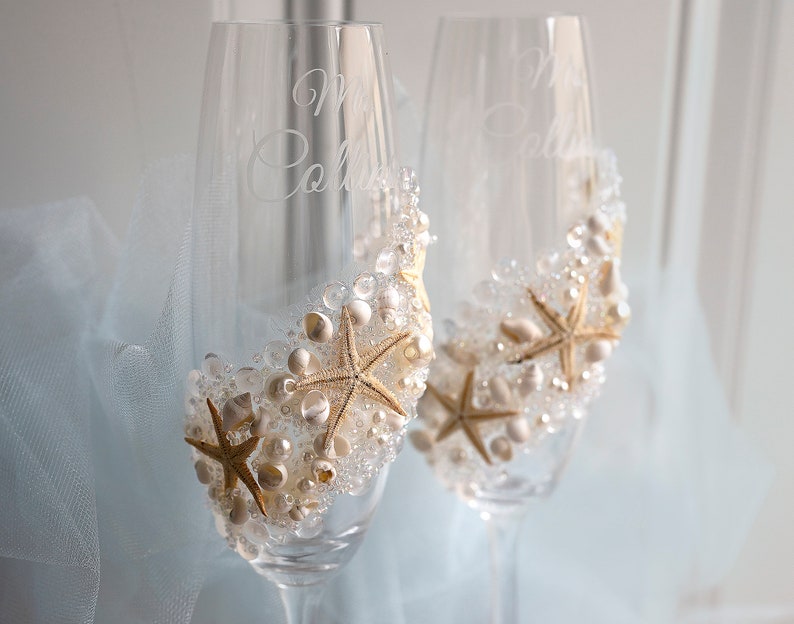 Beach wedding flutes