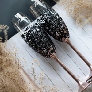 Personalized Wedding Champagne Flutes: Gold Toasting Glasses