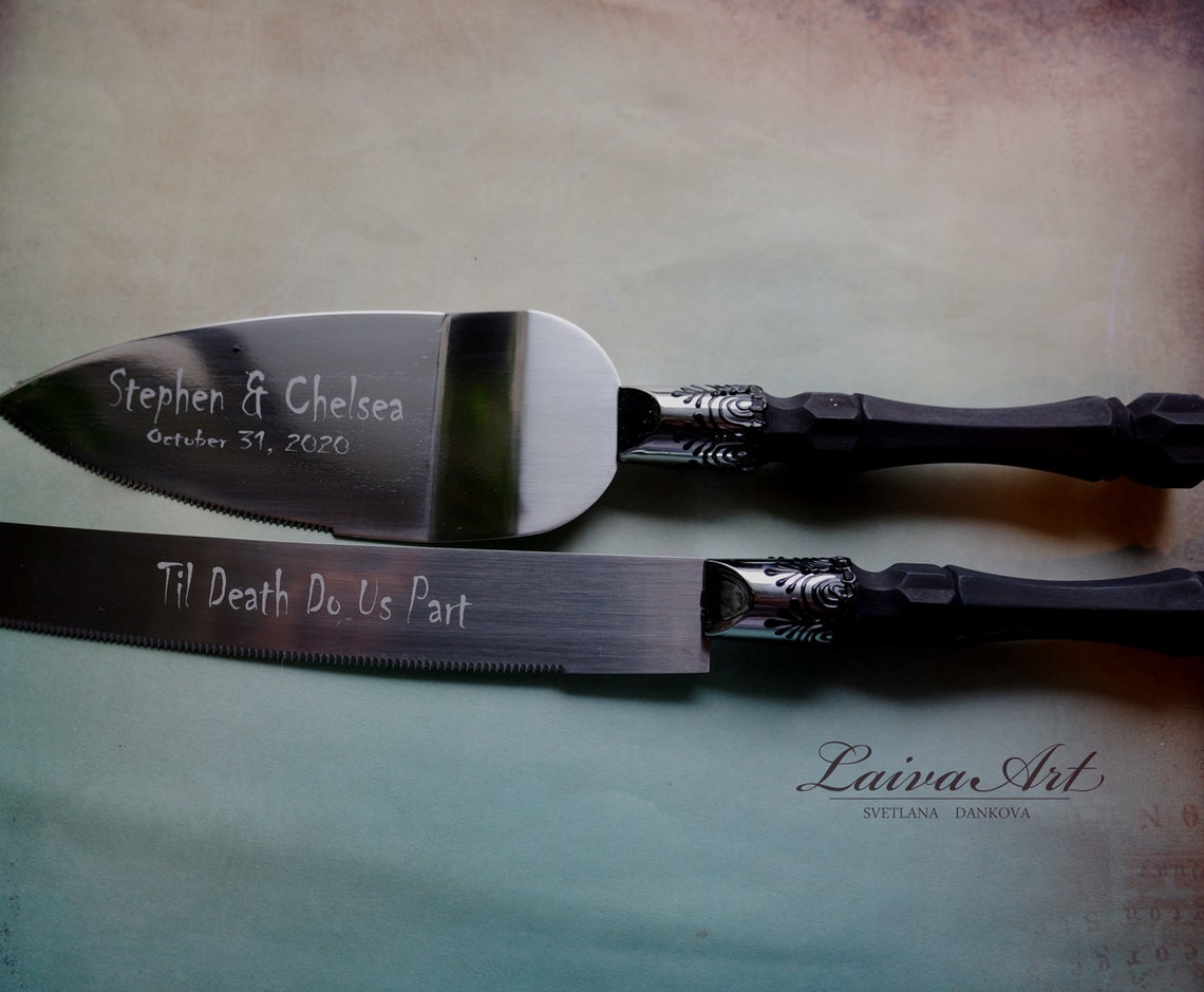 Personalized Black Wedding Cake Server Set & Knife Cake Etsy