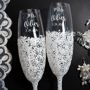 Personalized Wedding Champagne Flutes: Gold Toasting Glasses, Bride and Groom