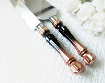 Gold Wedding Cake Server Set & Knife Cake Cutting Set Wedding Cake Knife Set Wedding Cake Servers Wedding Cake Cutter Gold and Black Wedding