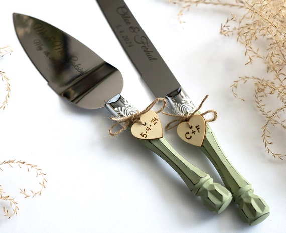 Serveur de gateau de mariage personnalise Sage Green Knife Cake Cutting Set Wedding Cake Knife Set Wedding Cake Servers Wedding Cake Cutter Etsy France