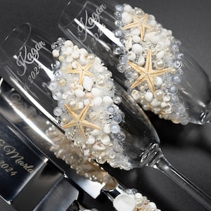 beach wedding cake server set and glasses