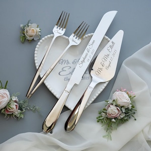 Wedding Cake Server Set: Stainless Steel Knife & Porcelain Plate