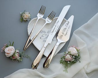 Wedding Cake Server Set: Stainless Steel Knife & Porcelain Plate